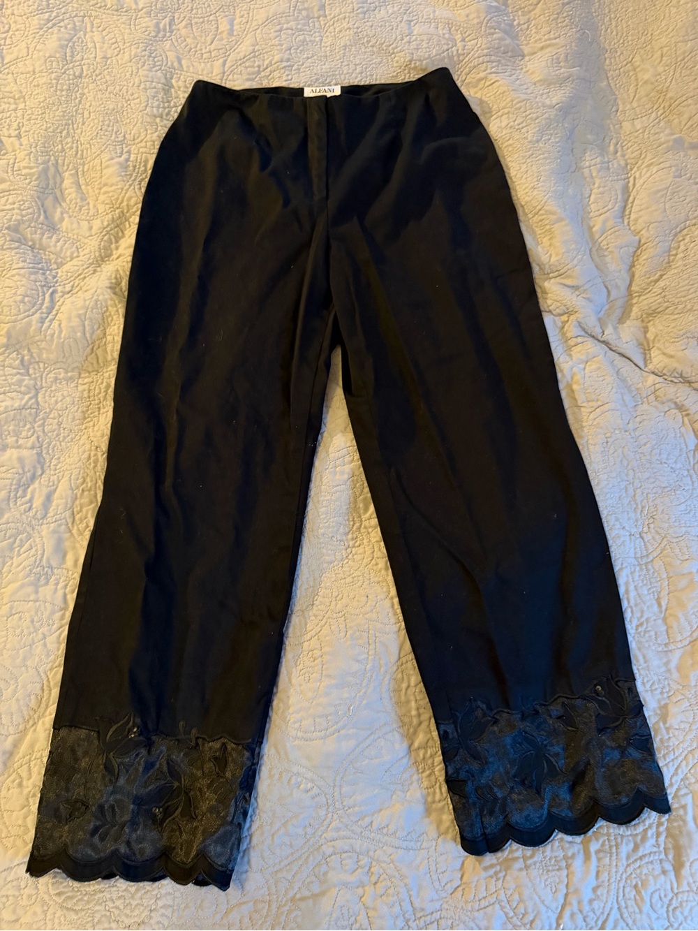 Alfani Black Lace-Hem straight/ wide fit Leg Pants